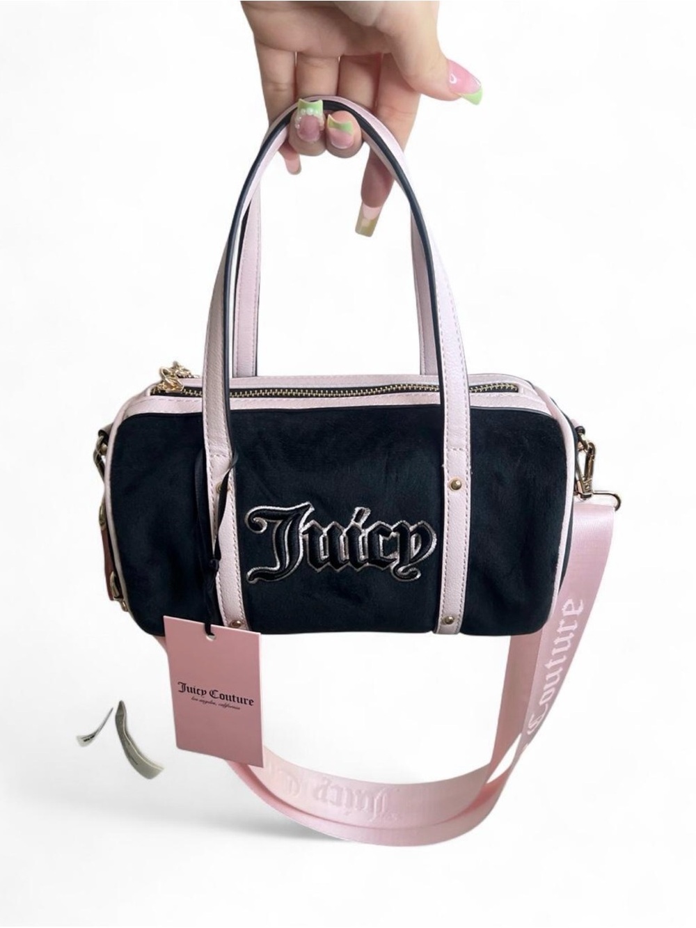 Juicy Couture Black Barrel Bag with Pink Straps